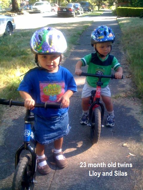 23 month old twins on balance bikes